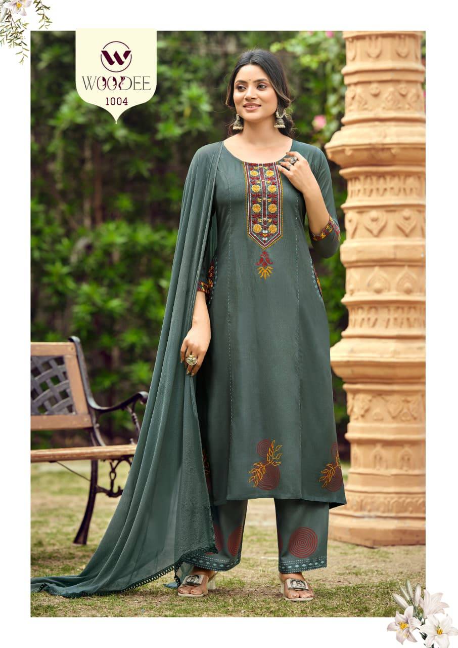 SAANVI By WOODEE 1001 To 1006 Series Designer Ethnic Wear Collection Rayon Kurtis At Wholesale Price